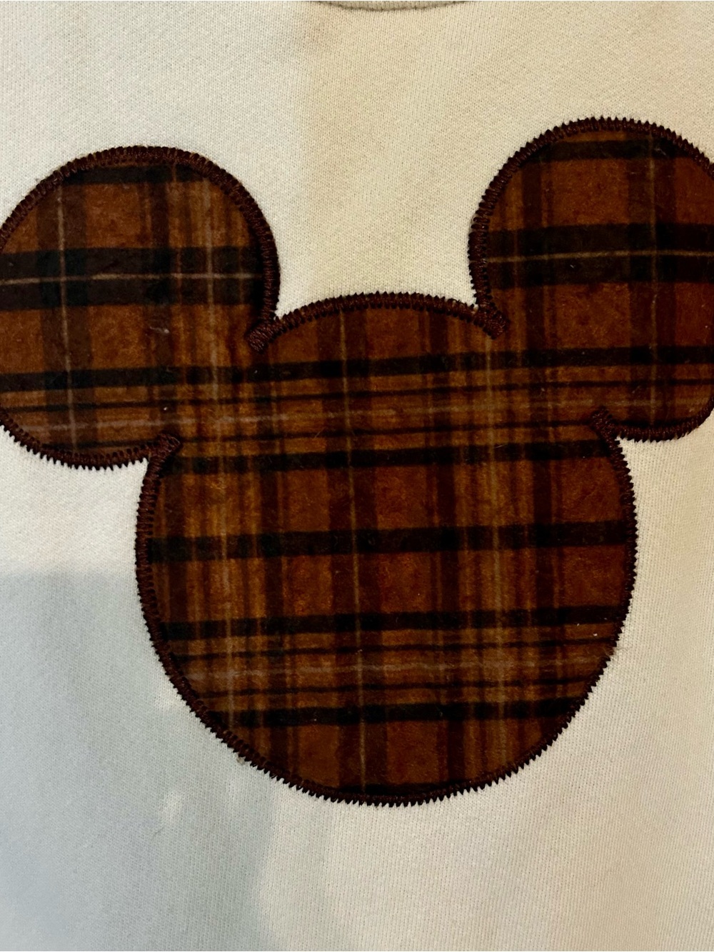 Albion + Disney Harvest Collection Cream Crewneck with Brown Plaid Mickey Mouse
